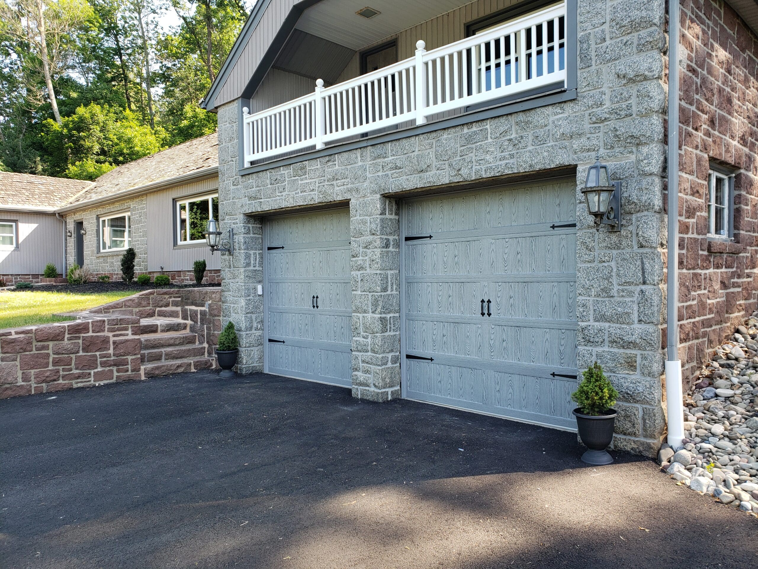 white double-door garage