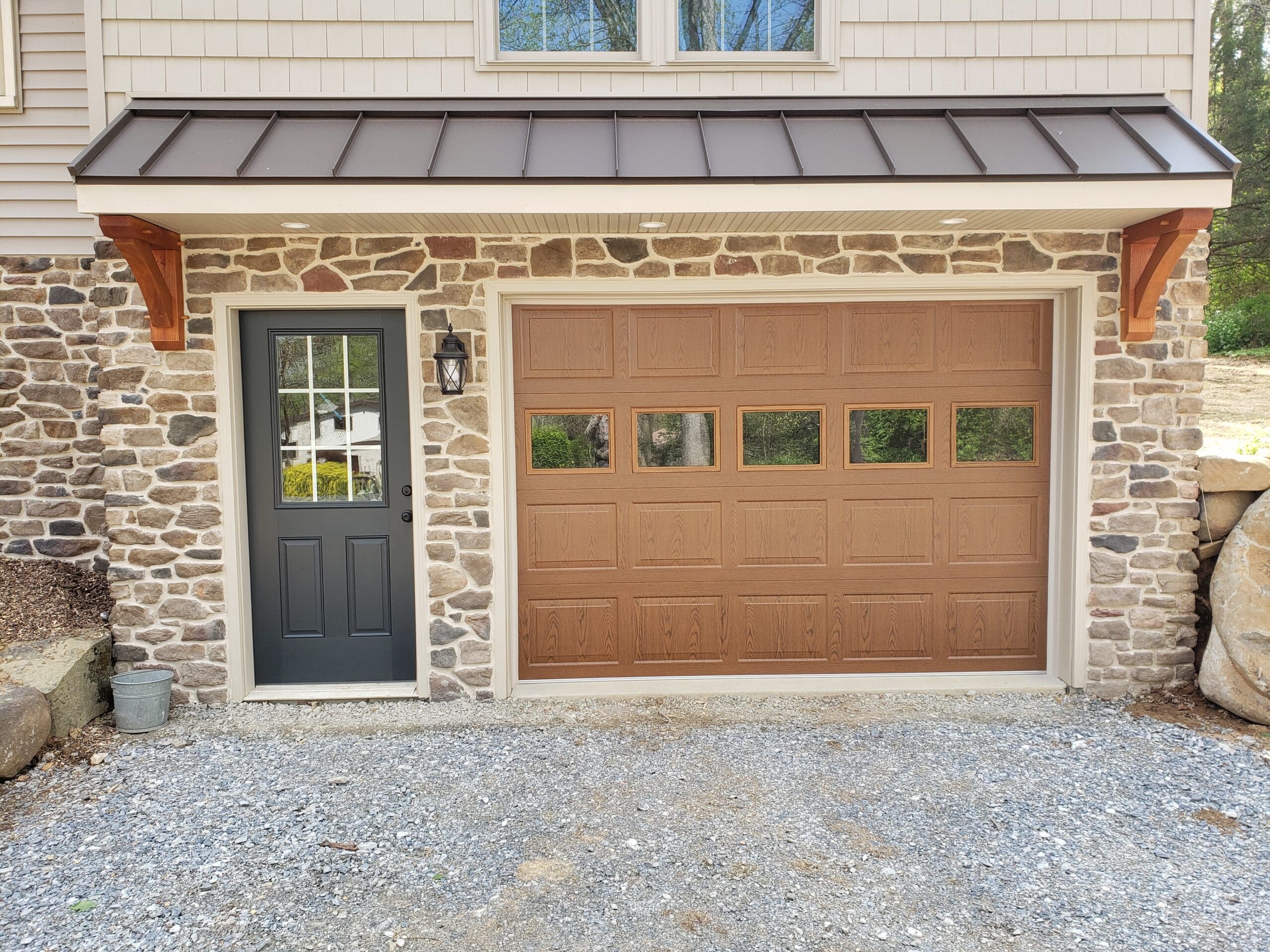 brown single door garage door